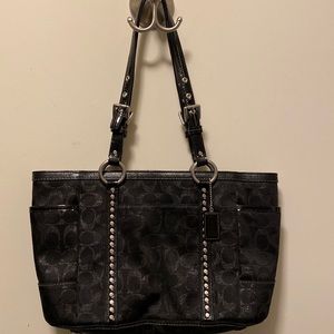 Coach Black Signature Studded Lurex Jacquard Tote